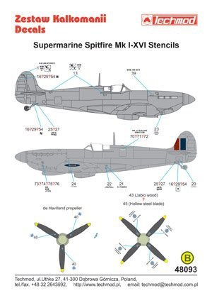 Techmod 48093 - Supermarine Spitfire I-XVI Stencils (1:48)