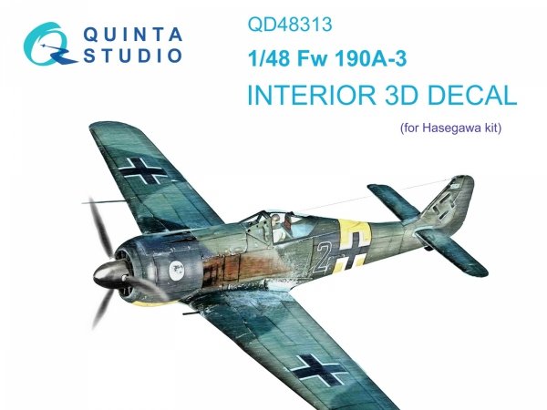 Quinta Studio QD48313 Fw 190A-3 3D-Printed &amp; coloured Interior on decal paper (Hasegawa) 1/48