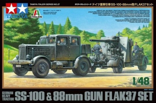 Tamiya 37027 GERMAN HEAVY TRACTOR SS-100 &amp; 88mm GUN FLAK37 SET 1/48