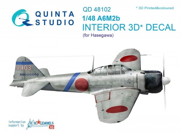 Quinta Studio QD48102 A6M2 3D-Printed &amp; coloured Interior on decal paper (for Hasegawa kit) 1/48