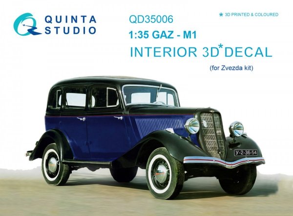 Quinta Studio QD35006 GAZ-M1 3D-Printed &amp; coloured Interior on decal paper (for Zvezda kits) 1/35