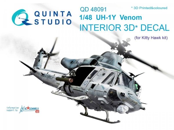 Quinta Studio QD48091 UH-1Y Venom 3D-Printed &amp; coloured Interior on decal paper (for Kitty Hawk kit) 1/48