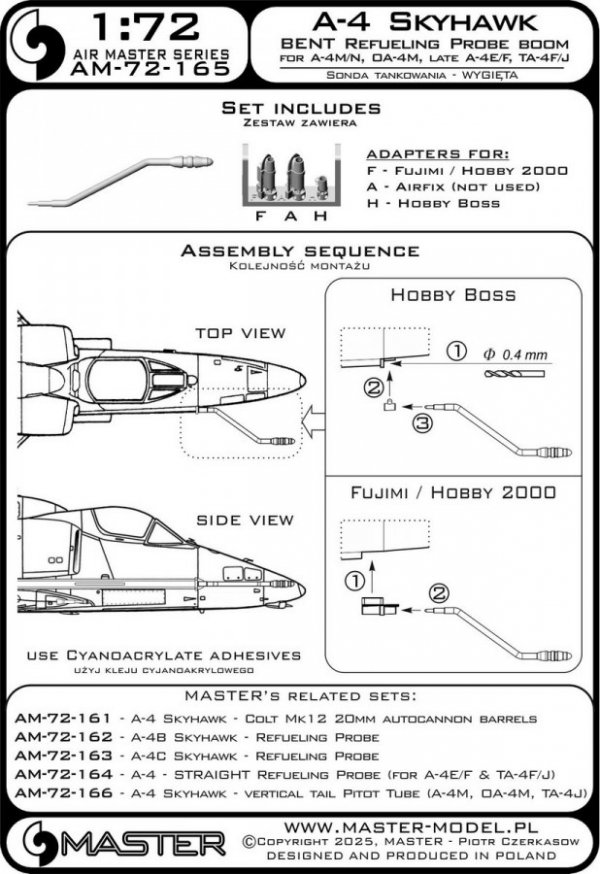 Master AM-72-165 A-4 Skyhawk - WYGIĘTY wysięgnik sondy tankowania (używany w wersjach A-4M/N, OA-4M &amp; late A-4E/F &amp; TA-4F/J) 1/72