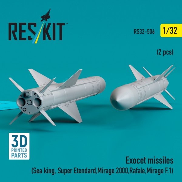 RESKIT RS32-0506 Exocet missiles (2 pcs) (Sea King, Super Etendard, Mirage 2000, Rafale, Mirage F.1) (3D Printed) 1/32