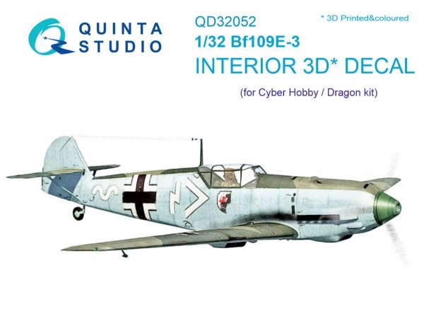 Quinta Studio QD32052 Bf 109E-3 3D-Printed &amp; coloured Interior on decal paper (for Cyber-hobby/Dragon kit) 1/32