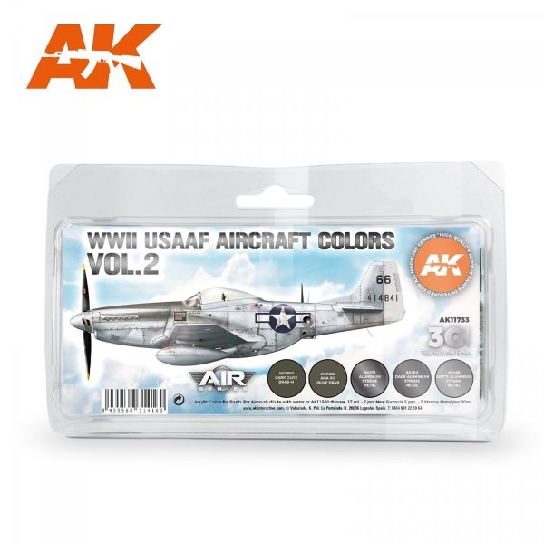 AK Interactive AK11733 WWII USAAF AIRCRAFT COLORS VOL.2 5x17 ml