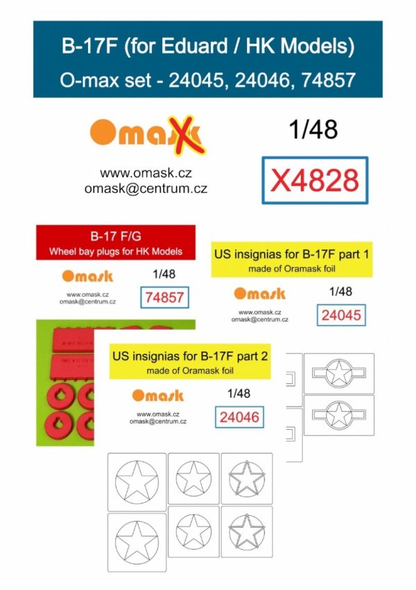 Omask X4828 B-17F O-max set wheel bay plugs insignias (for Eduard/HK Models) 1/48