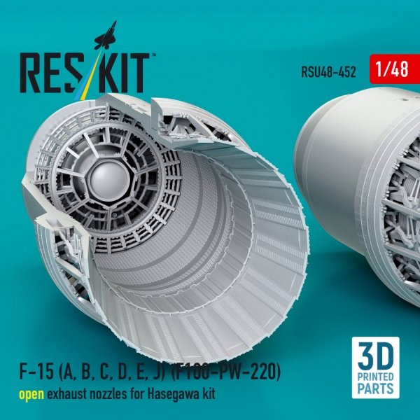 RESKIT RSU48-0452 F-15 (A, B, C, D, E, J) (F100-PW-220) open exhaust nozzles for Hasegawa kit (3D Printed) (1/48)