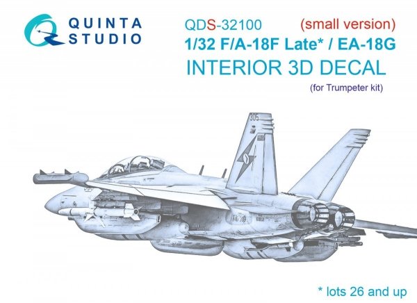 Quinta Studio QDS32100 F/A-18F late / EA-18G 3D-Printed &amp; coloured Interior on decal paper (Trumpeter) (Small version) 1/32