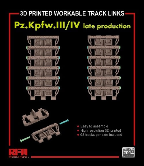 Rye Field Model 2014 Workable Track Links for Pz.Kpfw. III /IV Late Production (3D Printed) 1/35