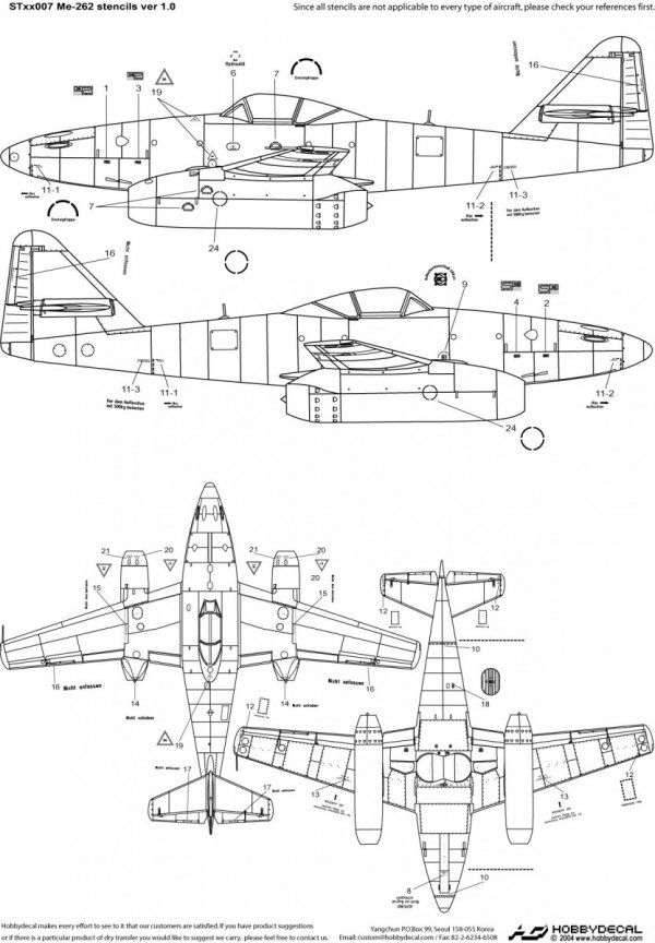HobbyDecal ST48007V1 Me-262 Stencils ver 1 1/48