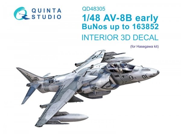 Quinta Studio QD48305 AV-8B Early 3D-Printed &amp; coloured Interior on decal paper (Hasegawa) 1/48