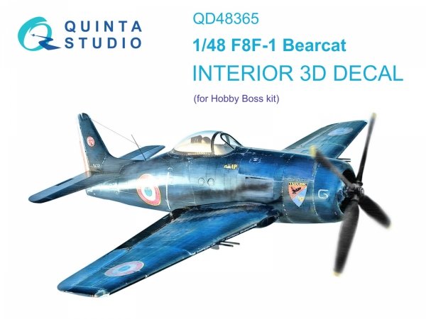 Quinta Studio QD48365 F8F-1 Bearcat 3D-Printed &amp; coloured Interior on decal paper (Hobby Boss) 1/48