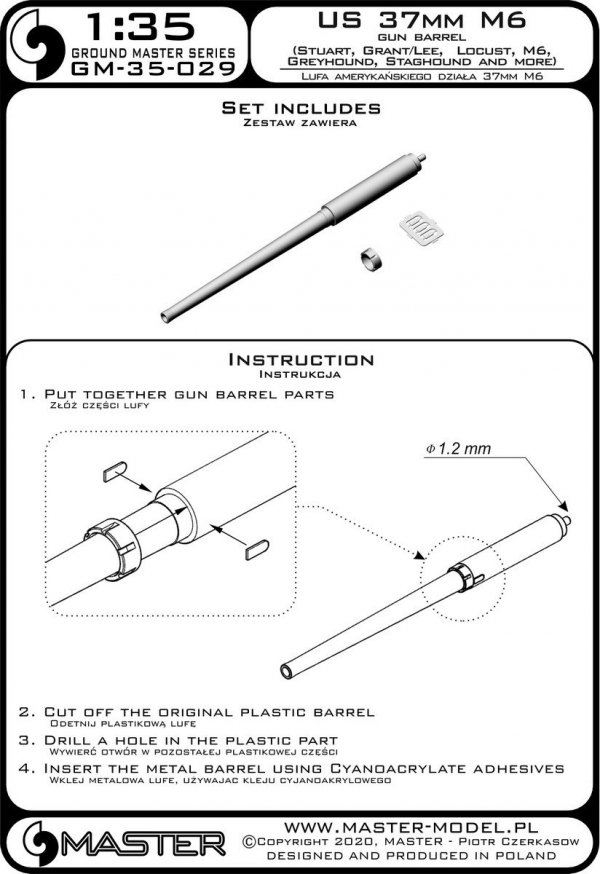 Master GM-35-029 Lufa działa US 37mm M6 1/35