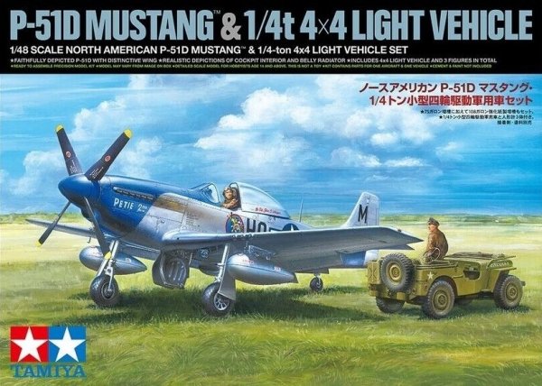 Tamiya 25205 North American P-51D Mustang &amp; 1/4 ton 4x4 Light Vehicle Set 1/48