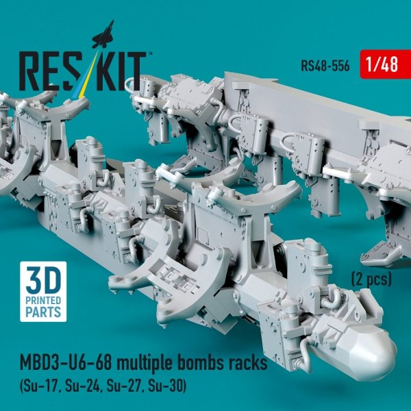 RESKIT RS48-0556 MBD3-U6-68 multiple bombs racks (2 pcs) (Su-17, Su-24, Su-27, Su-30) (3D Printed) (1/48)