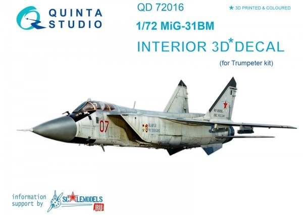 Quinta Studio QD72016 MiG-31BM 3D-Printed &amp; coloured Interior on decal paper (for Trumpeter kit) 1/72