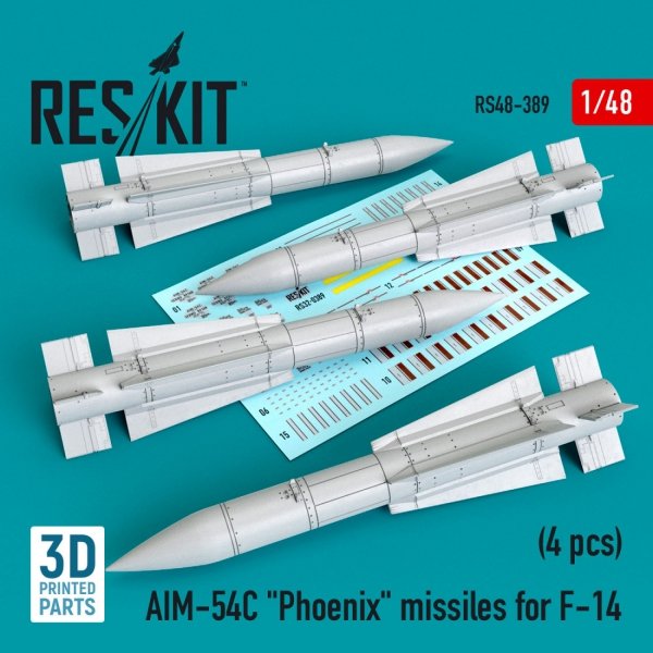 RESKIT RS48-0389 AIM-54C &quot;PHOENIX&quot; MISSILES FOR F-14 (4PCS) 1/48
