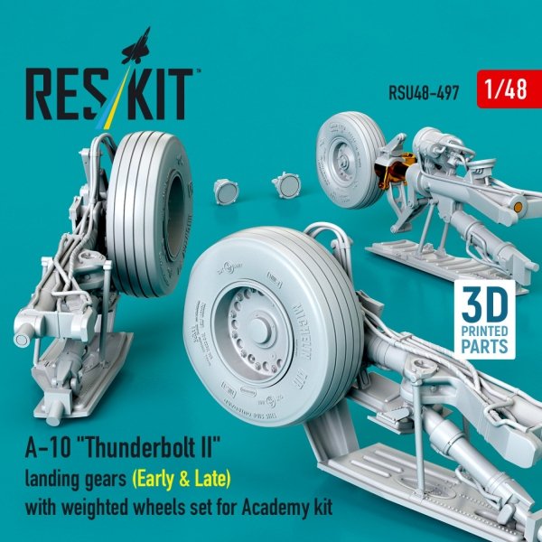 RESKIT RSU48-0497 A-10 "Thunderbolt II" landing gears (Early &amp; Late) with weighted wheels set for Academy kit (Metal+3D Printed) 1/48
