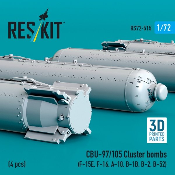 RESKIT RS72-0515 CBU-89A cluster bombs GATOR (4 pcs) (3D Printed) 1/72