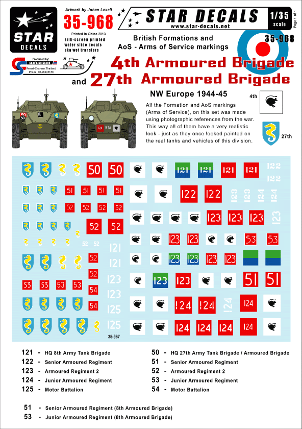 Star Decals 35-968 British 4th &amp; 27th Armoured Brigade 1/35