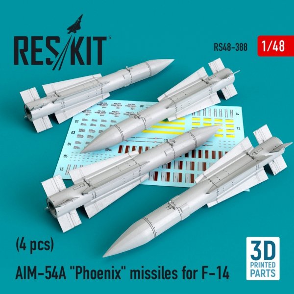 RESKIT RS48-0388 AIM-54A &quot;PHOENIX&quot; MISSILES FOR F-14 (4PCS) 1/48