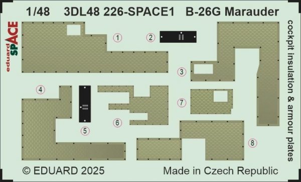 Eduard 3DL48226 B-26G Marauder cockpit insulation &amp; armour plates SPACE ICM 1/48