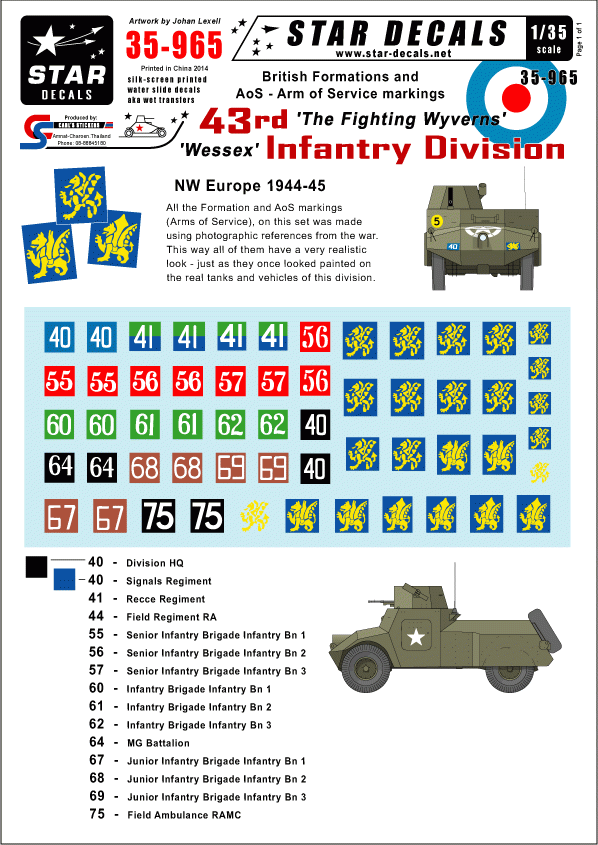 Star Decals 35-965 British 43rd Infantry Division 1/35