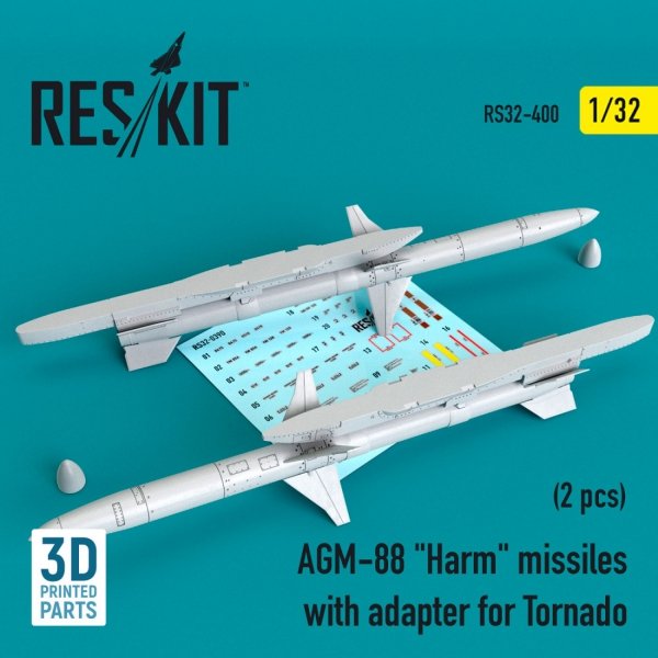 RESKIT RS32-0400 AGM-88 &quot;HARM&quot; MISSILES WITH ADAPTER FOR TORNADO (2 PCS) 1/32