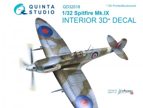 Quinta Studio QD32018 Spitfire Mk.IX 3D-Printed &amp; coloured Interior on decal paper (for Tamiya kit) 1/32