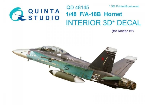Quinta Studio QD48145 F/A-18B 3D-Printed &amp; coloured Interior on decal paper (for Kinetic kit) 1/48
