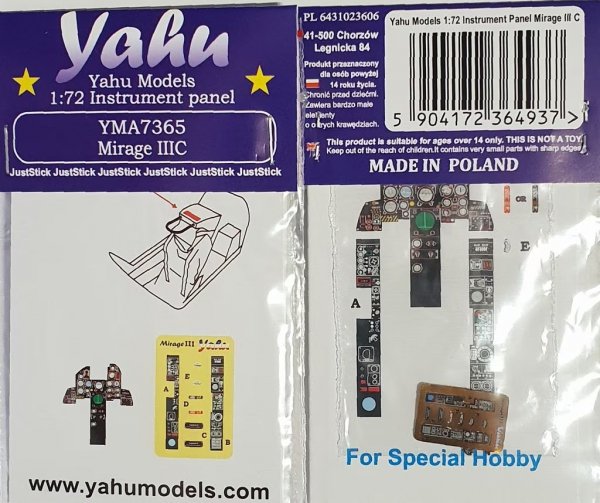 Yahu YMA7365 Dassault Mirage III C - Intrument Panel (for Special Hobby Kits) 1/72