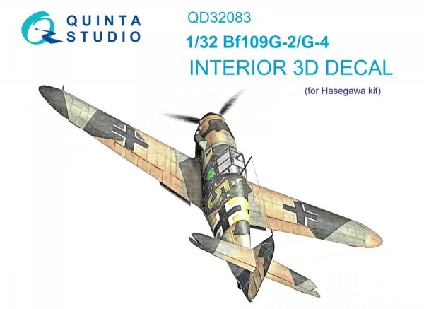 Quinta Studio QD32083 Bf 109G-2/G-4 3D-Printed &amp; coloured Interior on decal paper (Hasegawa) 1/32