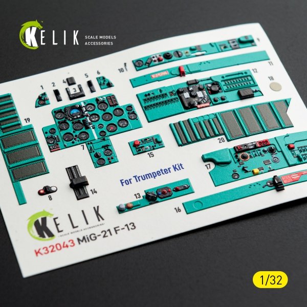 Kelik K32043 MiG-21 F-13 - interior 3D decals for Trumpeter kit (1/32)