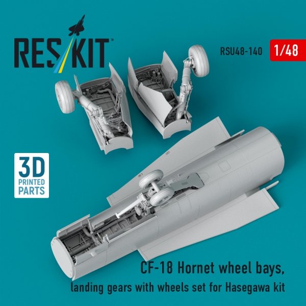RESKIT RSU48-0140 CF-18 Hornet wheel bays, landing gears with wheels set for Hasegawa kit (3D Printed) (1/48)