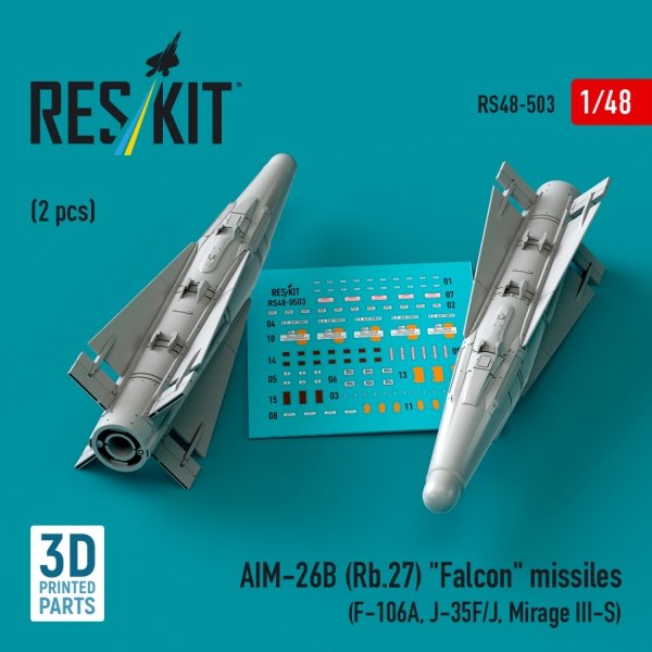RESKIT RS48-0503 AIM-26B (Rb.27) &quot;Falcon&quot; missiles (2 pcs) (3D Printed) 1/48