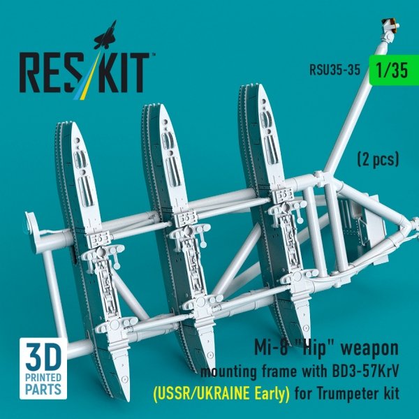 RESKIT RSU35-0035 Mi-8 "Hip" weapon mounting frame with BD3-57KrV (USSR/UKRAINE Early) for Trumpeter kit (2 pcs) (3D Printed) (1/35)