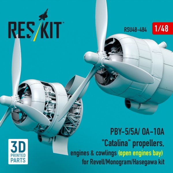 RESKIT RSU48-0484 PBY-5/5A/ OA-10A "Catalina" propellers, engines &amp; cowlings (open engines bay) for Revell/Monogram/Hasegawa kit (3D Printed) 1/48