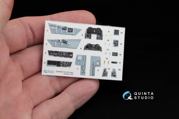 Quinta Studio QD72044 F/A-18C (early) 3D-Printed &amp; coloured Interior on decal paper (Kinetic) 1/72