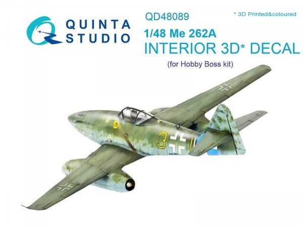 Quinta Studio QD48089 Me-262A 3D-Printed &amp; coloured Interior on decal paper (for HobbyBoss kit) 1/48