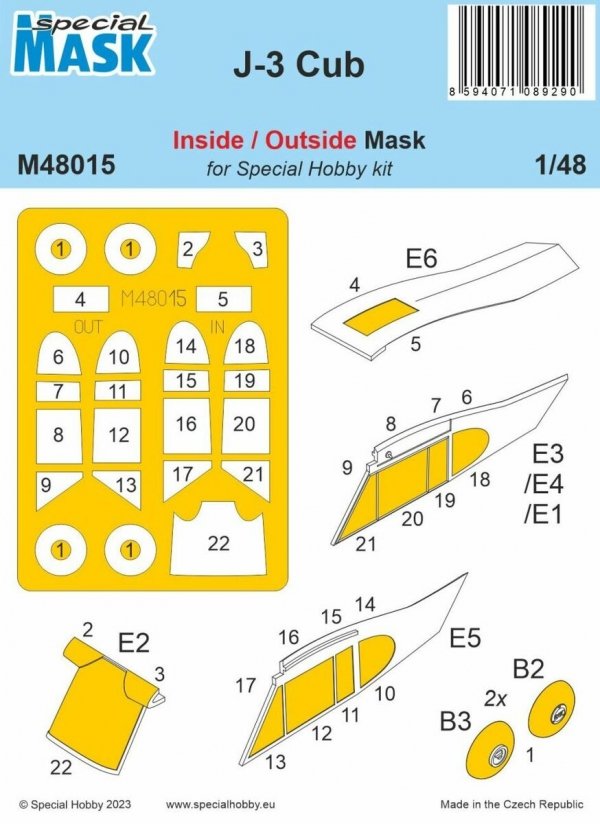 Special Hobby M48015 J-3 Cub Inside/Outside Mask (For Special Hobby Kit) 1/48