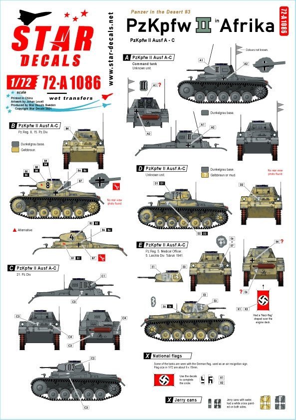 Star Decals 72-A1086 Panzer in the Desert # 3. PzKpfw II Ausf A-C, in North Africa 1/72