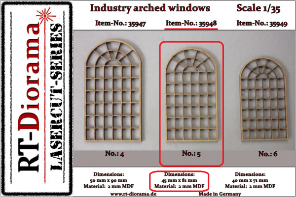 RT-Diorama 35948 Industry arched windows No.: 5 (3 pcs) 1/35