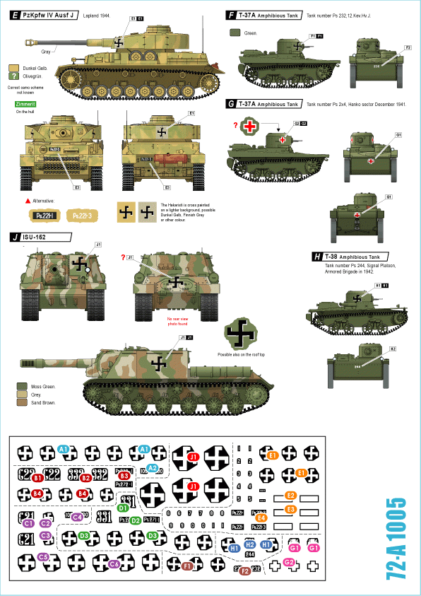 Star Decals 72-A1005 Finnish Tanks in WW2 # 1. KV-1 m/1942, KV-1E, ISU-152, PzKpfw IV Ausf J, T-37A and T-38 1/72