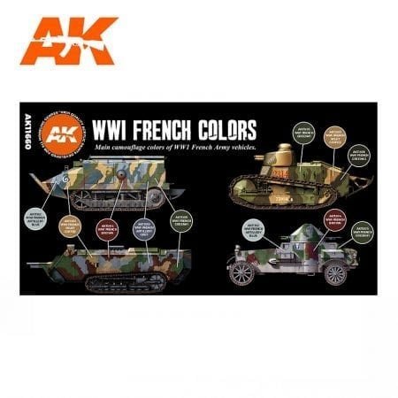 AK Interactive AK11660 WWI FRENCH AFV COLORS 6x17 ml