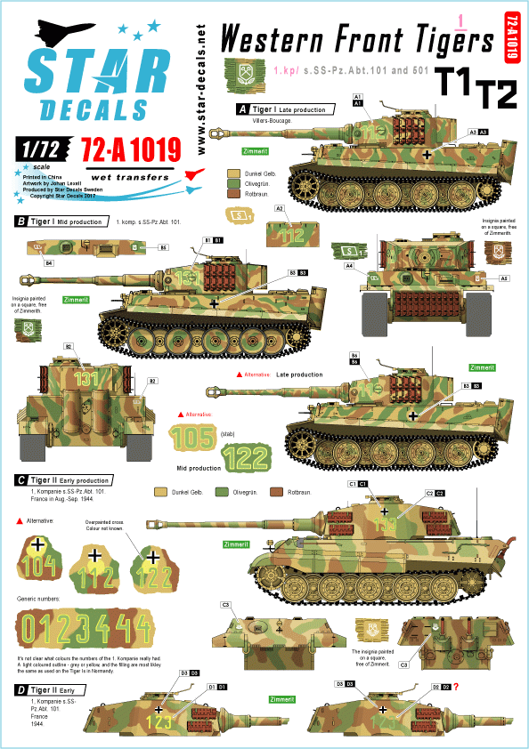 Star Decals 72-A1019 Western Front Tigers # 1 1/72