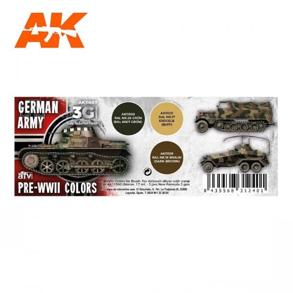 AK Interactive AK11687 GERMAN ARMY PRE-WWII COLORS 3x17 ml