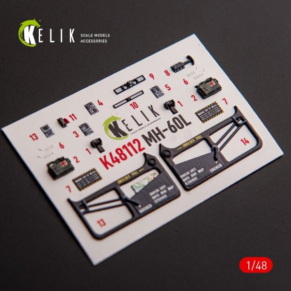 KELIK K48112 MH-60L Black Hawk - interior 3D decals for ICM kit 1/48