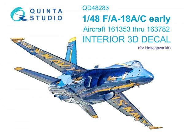 Quinta Studio QD48283 F/A-18A / C early 3D-Printed &amp; coloured Interior on decal paper (Hasegawa) 1/48
