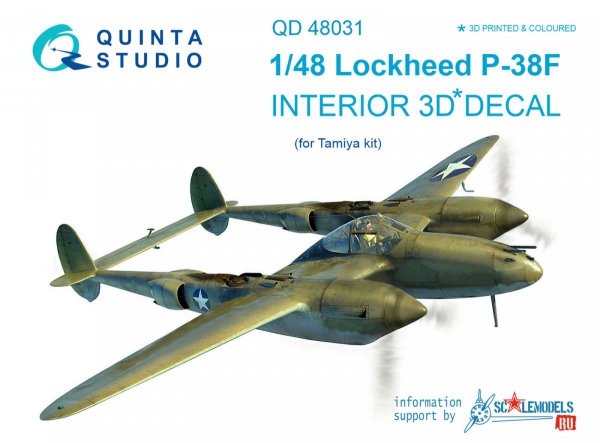 Quinta Studio QD48031 P-38F 3D-Printed &amp; coloured Interior on decal paper (for Tamiya kit) 1/48